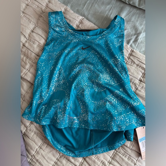 NWT $40 Nike One Dri-FIT Women's Teal Glitter Training Tank Top | Size Medium - Picture 2 of 4